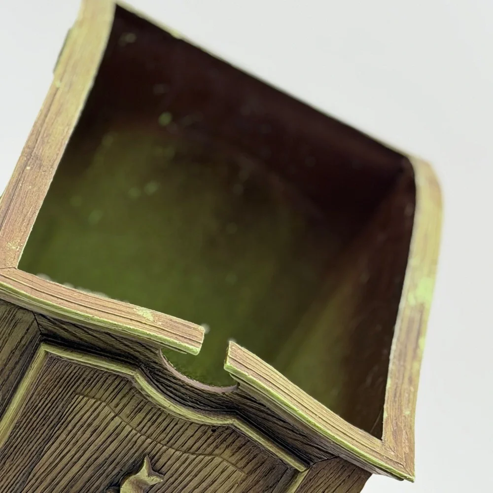 Vintage French Provincial Faux Wood Rose Floral Green MCM Trash Basket  Planter